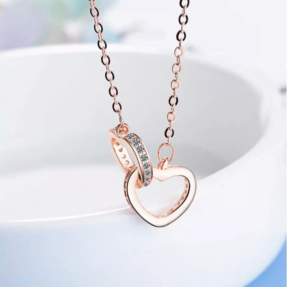 New Heart Rose Gold Sterling Silver 925 chain adjustable Necklace